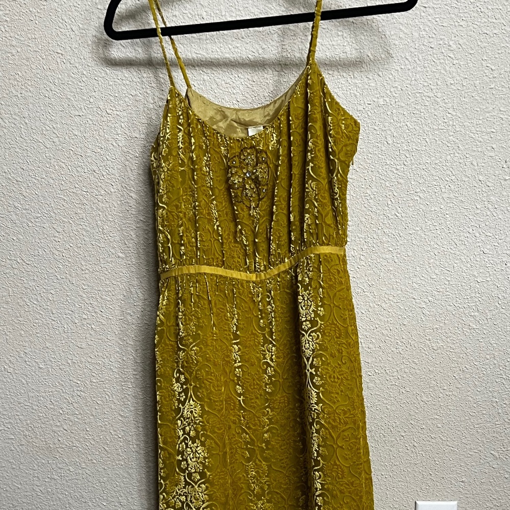 NWT Lithe Burnt Velvet Beaded Yellow Dress Anthropologie 6